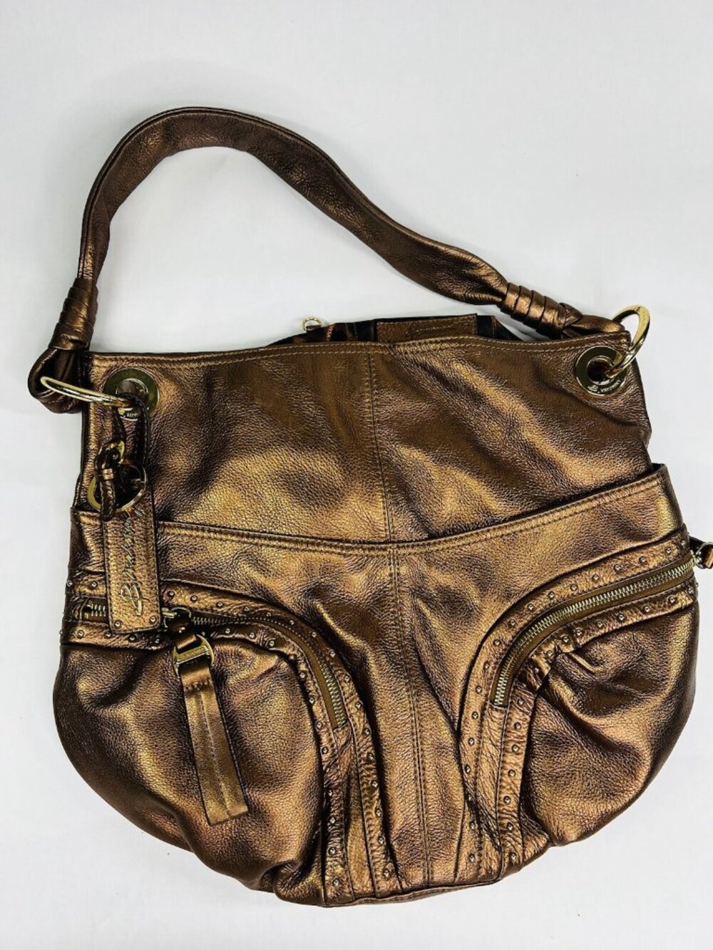 Women's B. Makowsky Bronze/Copper Brown Leather Hobo Purse Handbag Med Tote Bag